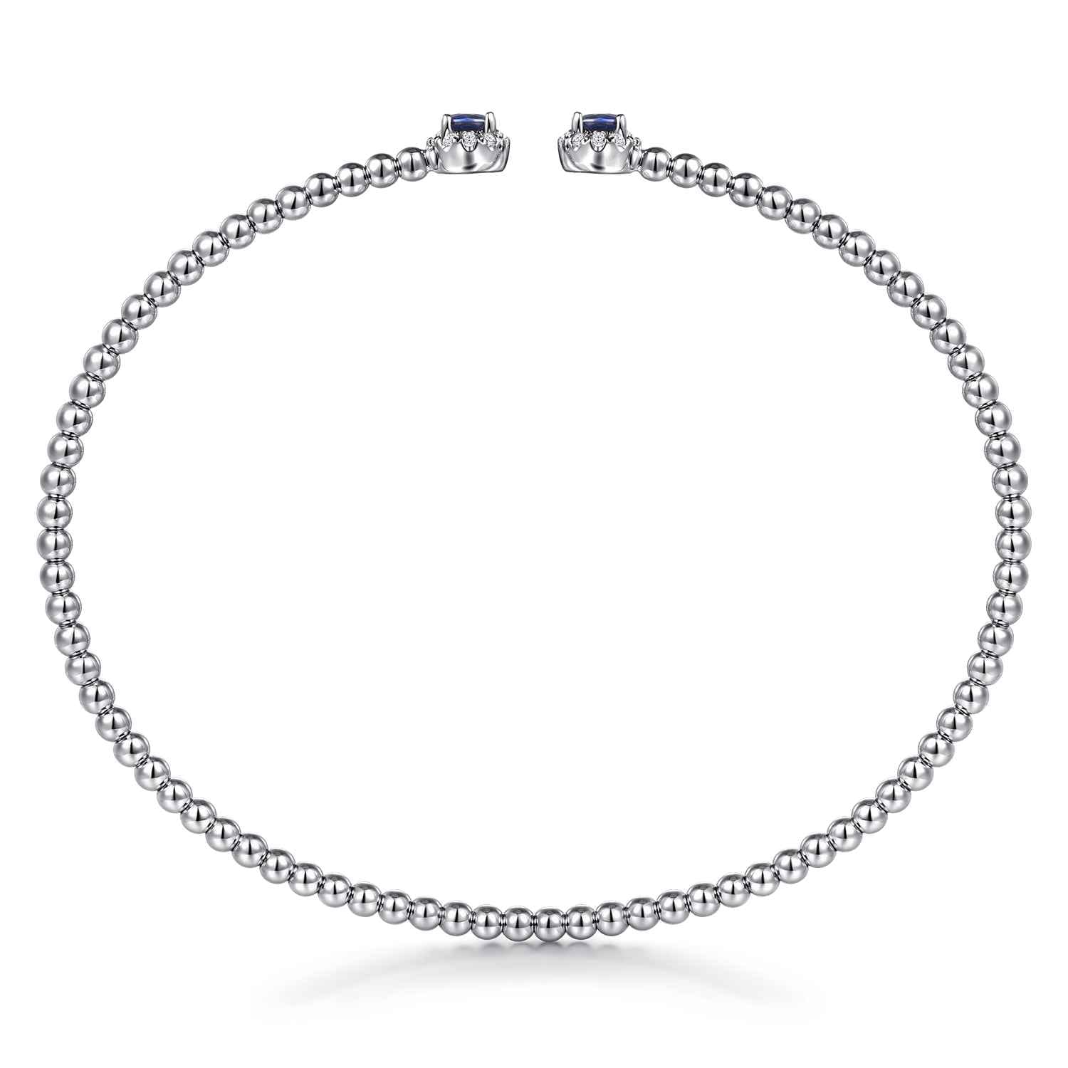 14K White Gold Bujukan Bead Split Cuff Bracelet with Sapphire and Diamond - 0.12 ct - Shot 3