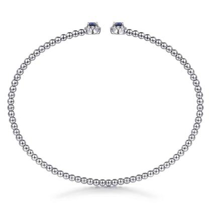 14K White Gold Bujukan Bead Split Cuff Bracelet with Sapphire and Diamond