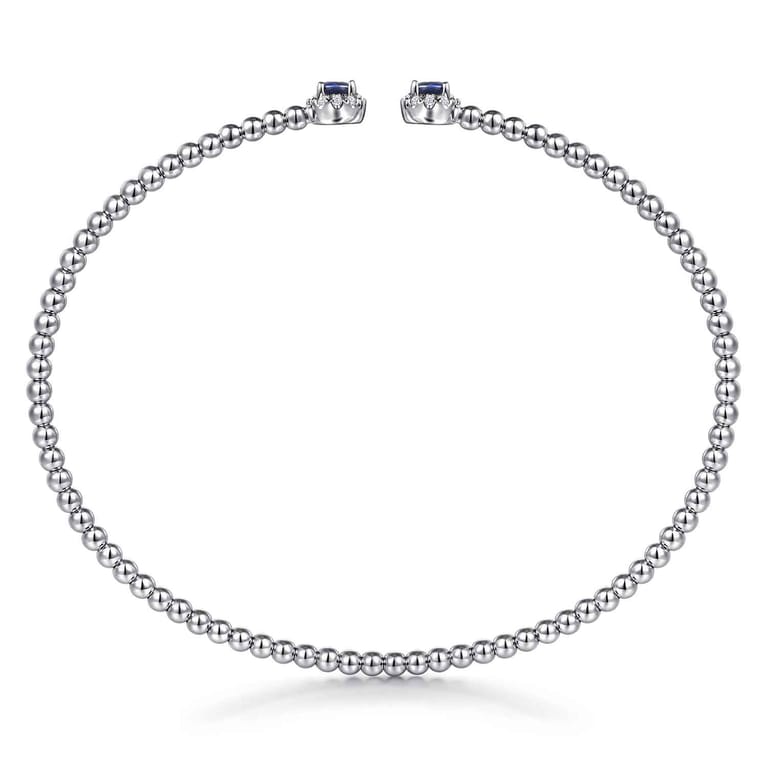 14K White Gold Bujukan Bead Split Cuff Bracelet with Sapphire and Diamond - 0.12 ct - Shot 3
