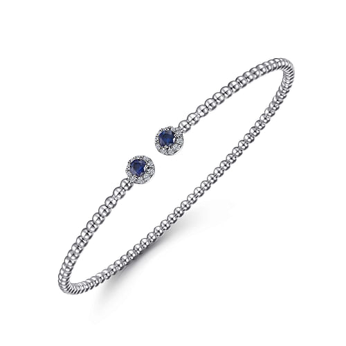 14K White Gold Bujukan Bead Split Cuff Bracelet with Sapphire and Diamond - 0.12 ct - Shot 2