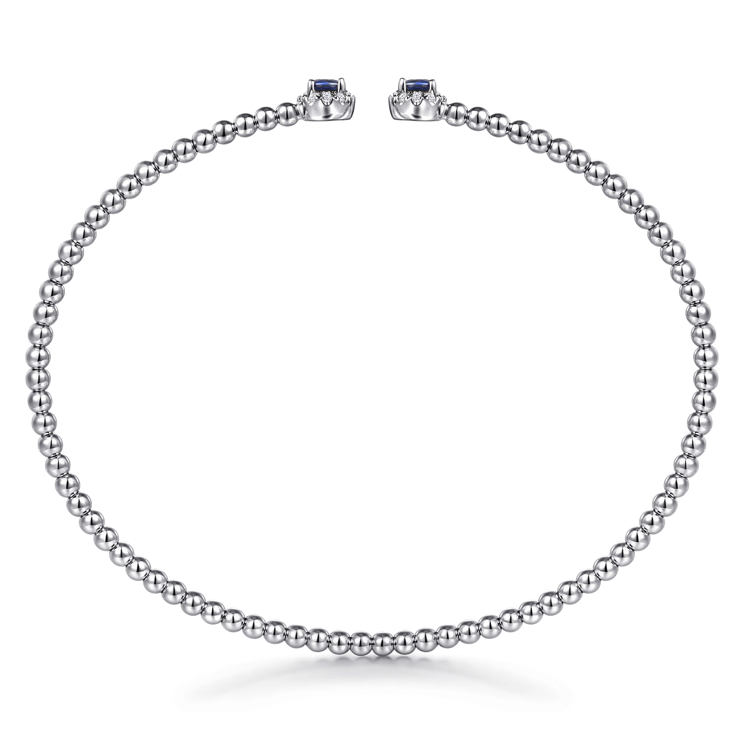 14K White Gold Bujukan Bead Split Cuff Bracelet with Sapphire and Diamond - 0.12 ct - Shot 3