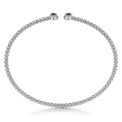 14K White Gold Bujukan Bead Split Cuff Bracelet with Sapphire and Diamond