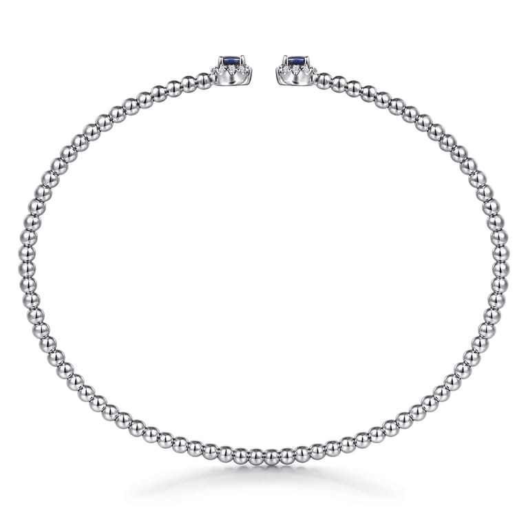 14K White Gold Bujukan Bead Split Cuff Bracelet with Sapphire and Diamond - 0.12 ct - Shot 3