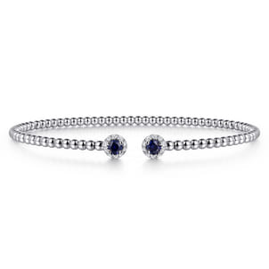 14K White Gold Bujukan Bead Split Cuff Bracelet with Sapphire and Diamond