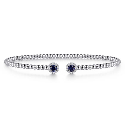 14K White Gold Bujukan Bead Split Cuff Bracelet with Sapphire and Diamond