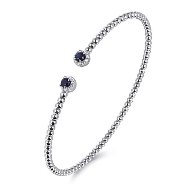 14K White Gold Bujukan Bead Split Cuff Bracelet with Sapphire and Diamond - 0.12 ct - Shot 2