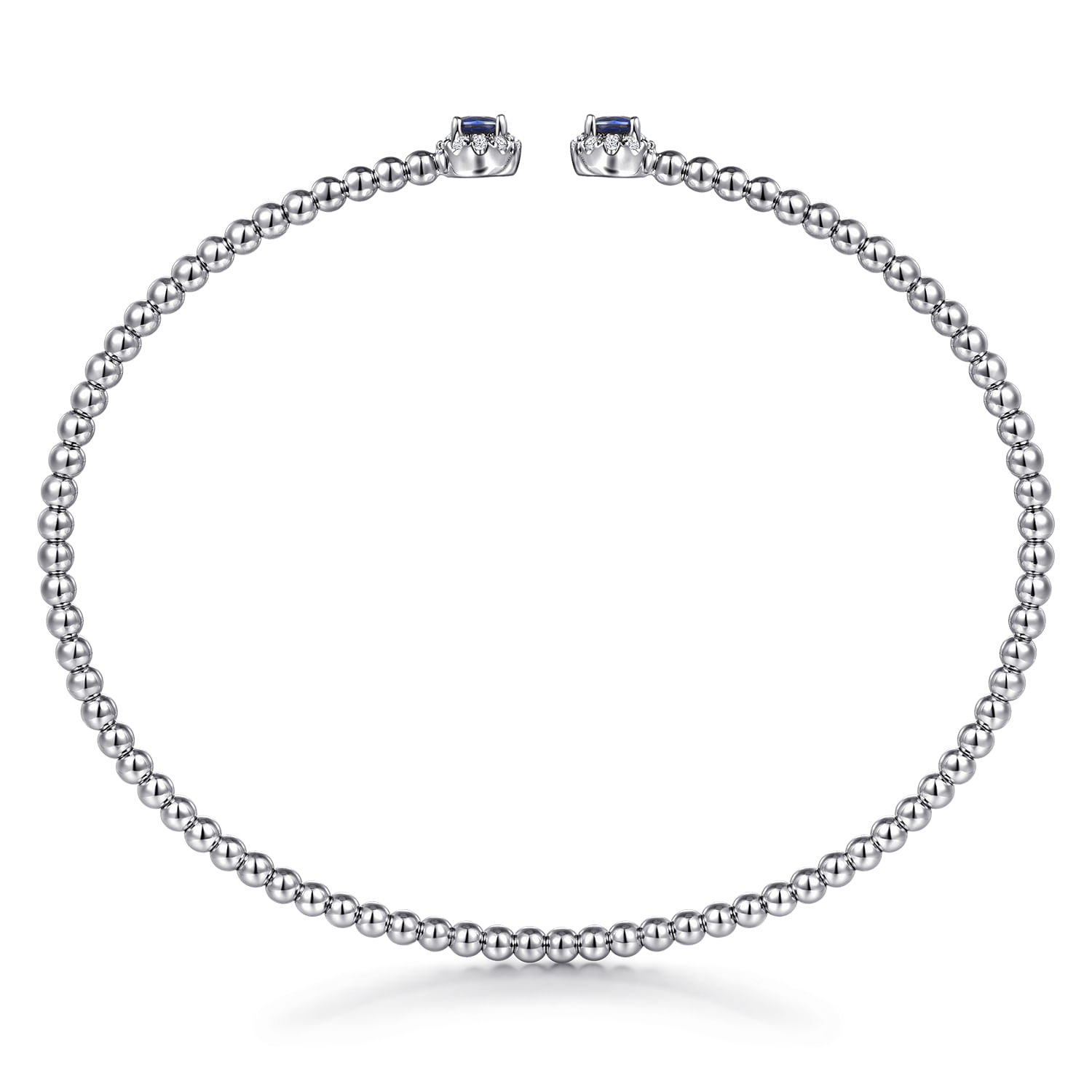 14K White Gold Bujukan Bead Split Cuff Bracelet with Sapphire and Diamond