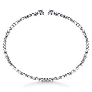 14K White Gold Bujukan Bead Split Cuff Bracelet with Sapphire and Diamond