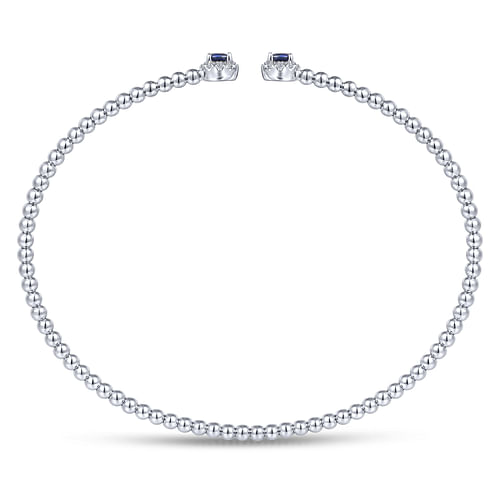 14K White Gold Bujukan Bead Split Cuff Bracelet with Sapphire and Diamond - 0.12 ct - Shot 3