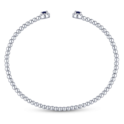 14K White Gold Bujukan Bead Split Cuff Bracelet with Sapphire and Diamond - 0.12 ct - Shot 3