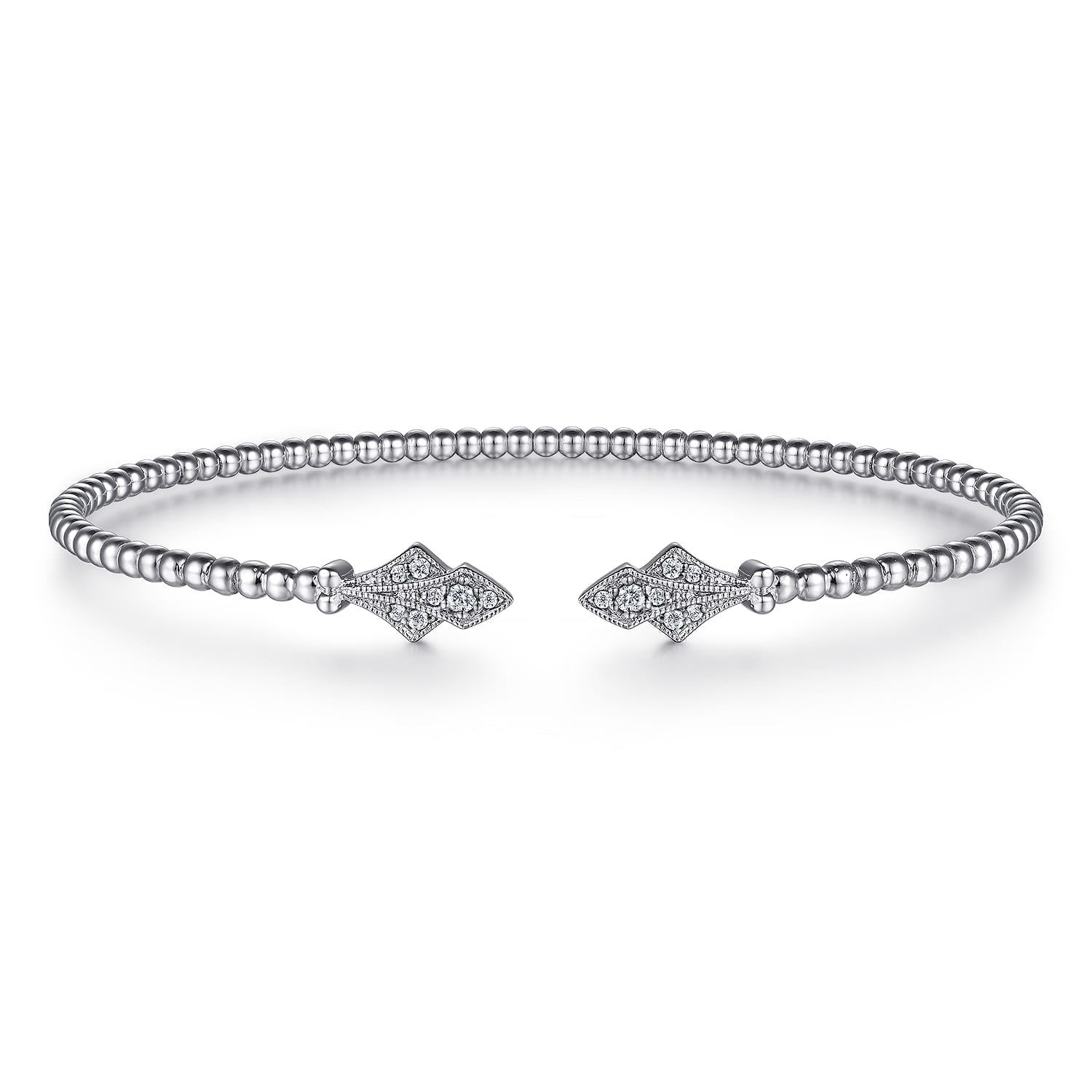 14K White Gold Bujukan Bead Split Cuff with Diamonds - 0.12 ct - Shot 1