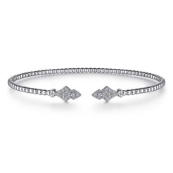 14K White Gold Bujukan Bead Split Cuff with Diamonds
