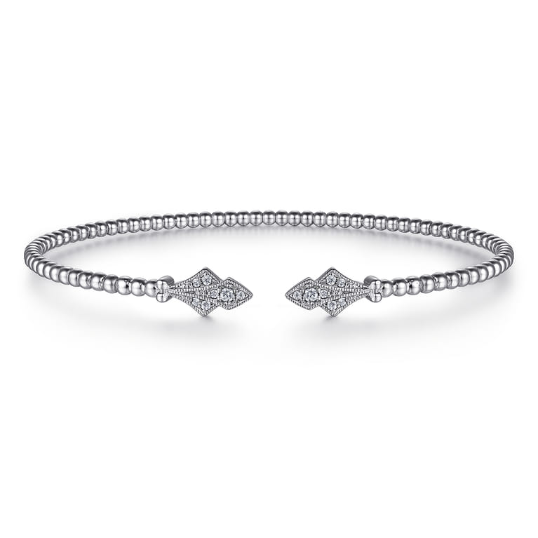 14K White Gold Bujukan Bead Split Cuff with Diamonds - 0.12 ct - Shot 1