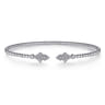 14K White Gold Bujukan Bead Split Cuff with Diamonds - 0.12 ct