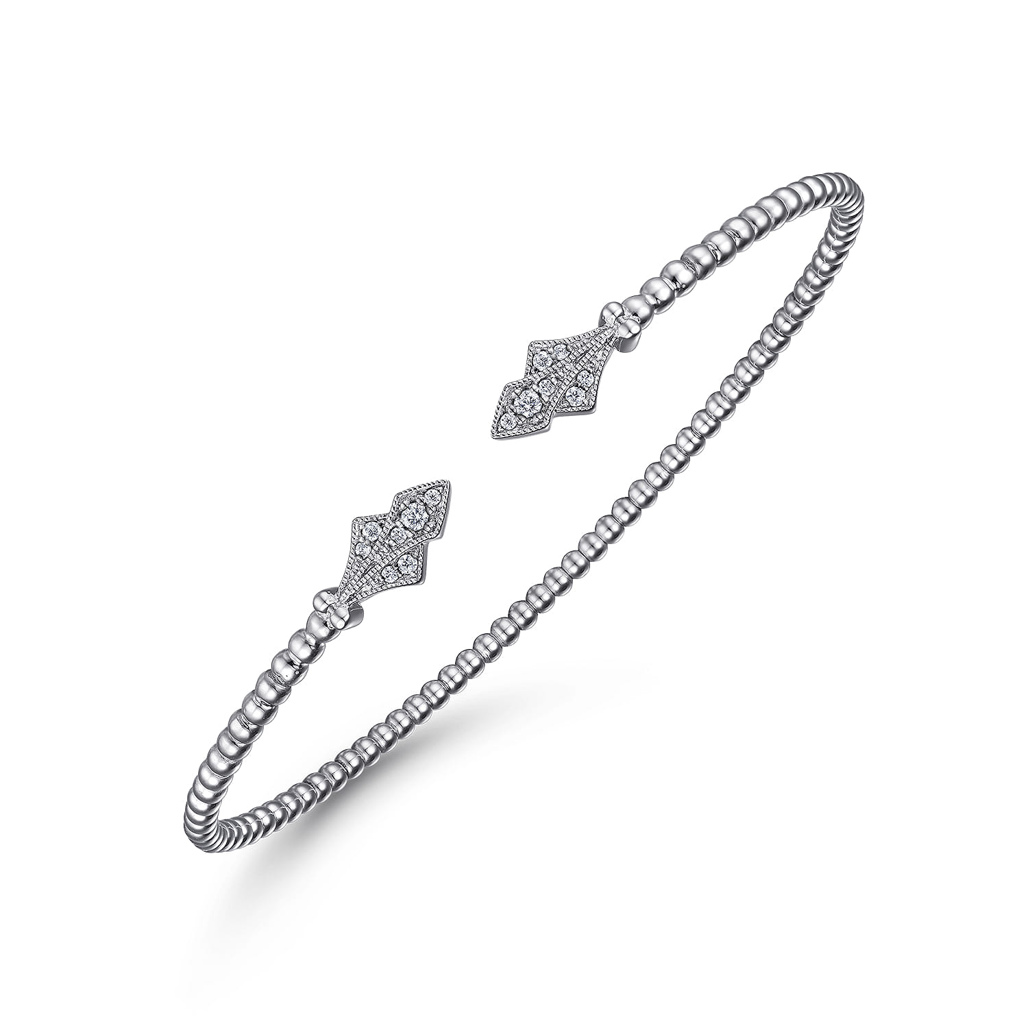 14K White Gold Bujukan Bead Split Cuff with Diamonds - 0.12 ct - Shot 2