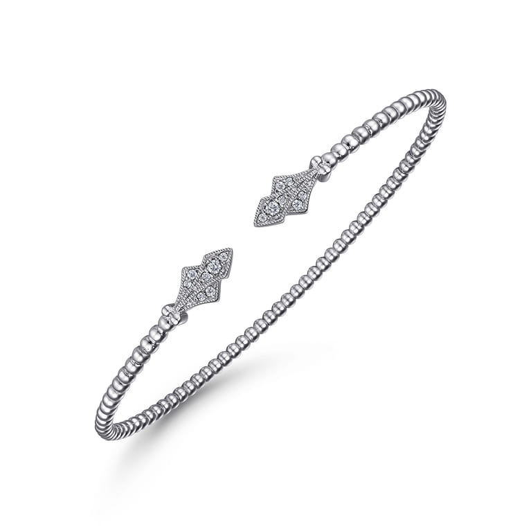 14K White Gold Bujukan Bead Split Cuff with Diamonds - 0.12 ct - Shot 2