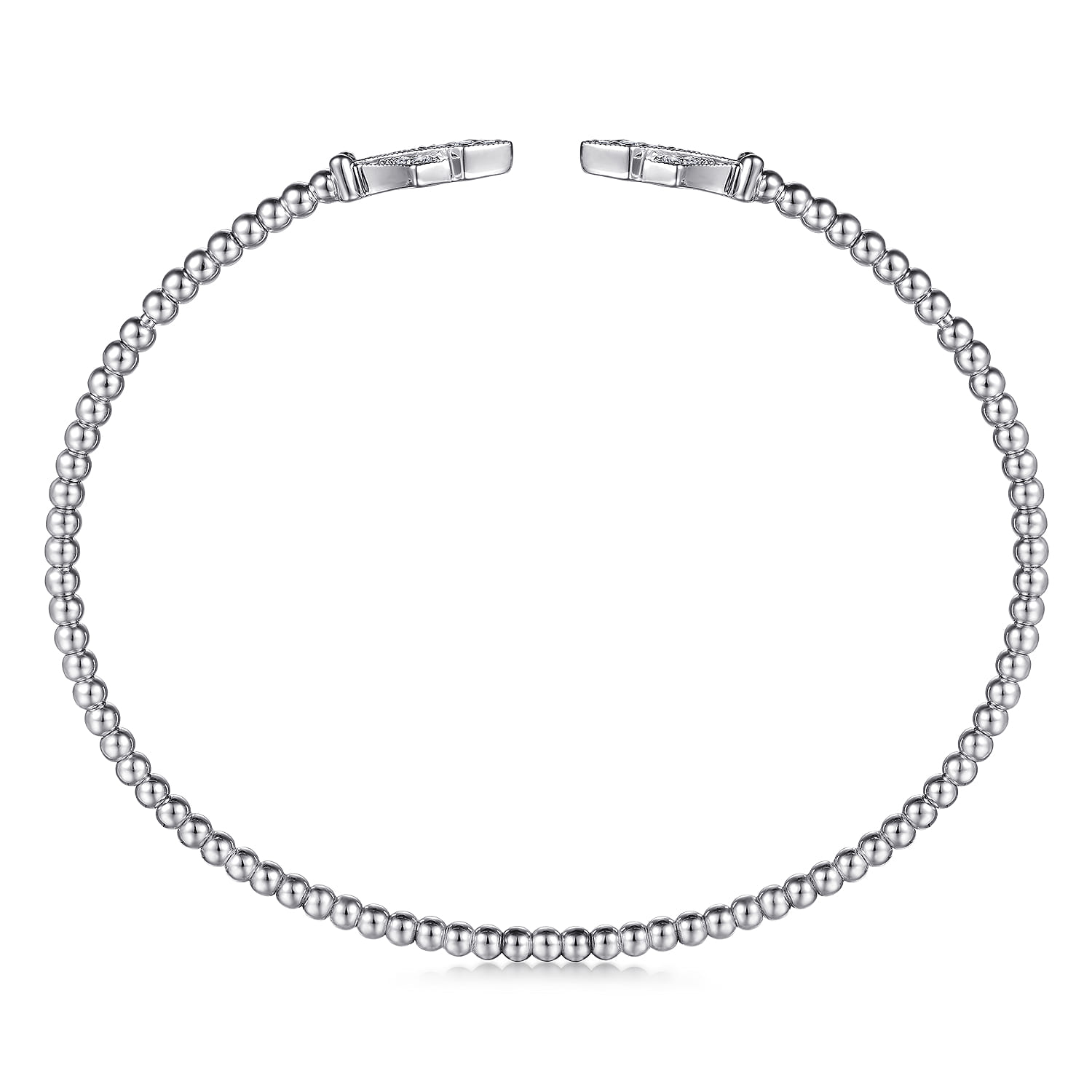 14K White Gold Bujukan Bead Split Cuff with Diamonds - 0.12 ct - Shot 3