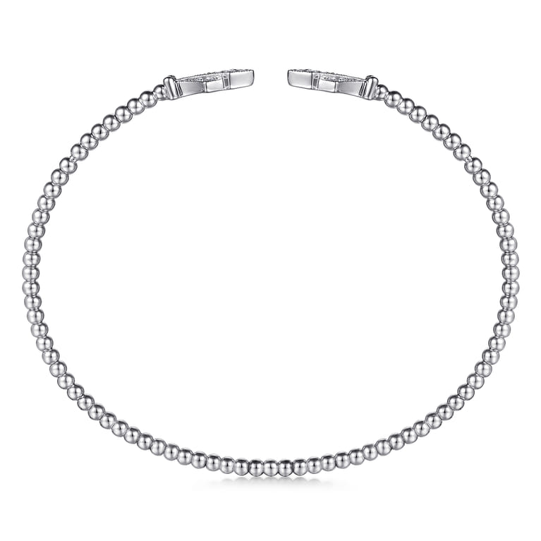 14K White Gold Bujukan Bead Split Cuff with Diamonds - 0.12 ct - Shot 3
