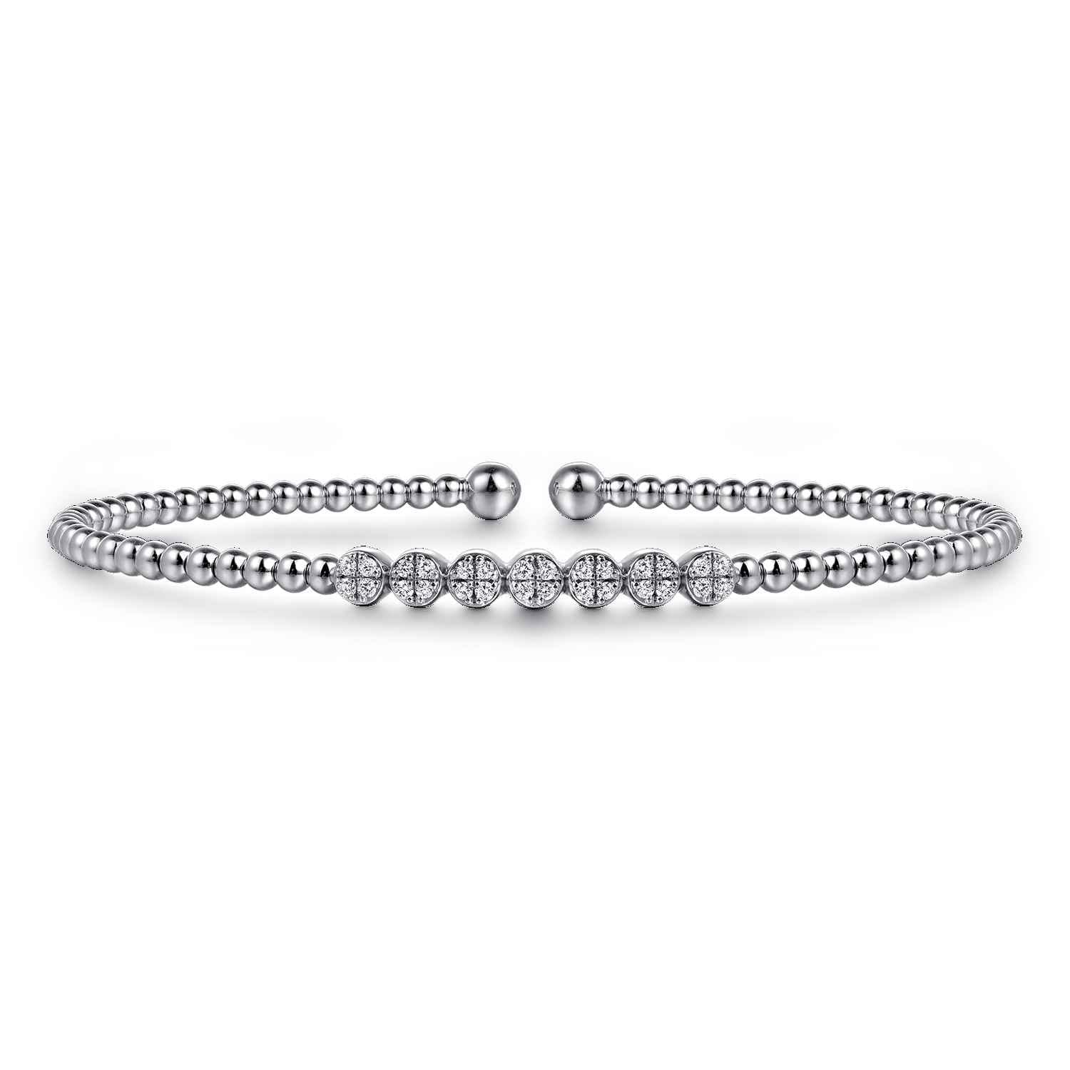 14K White Gold Bujukan Bead and Cluster Diamond Bangle - 0.13 ct - Shot 1