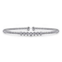 14K White Gold Bujukan Bead and Cluster Diamond Bangle