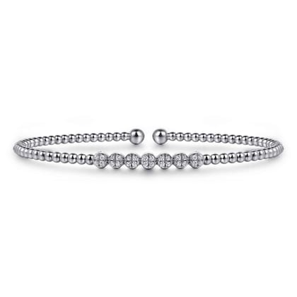 14K White Gold Bujukan Bead and Cluster Diamond Bangle