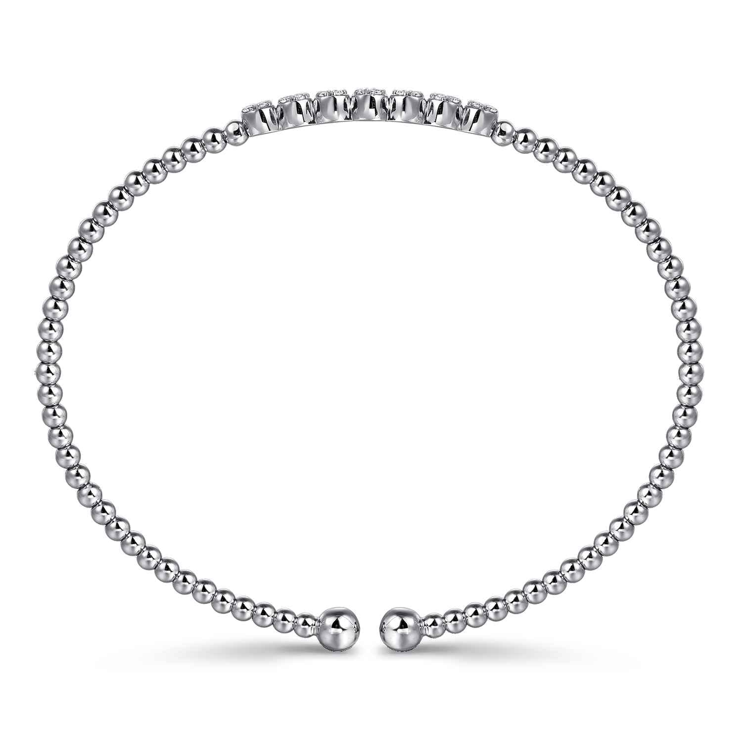14K White Gold Bujukan Bead and Cluster Diamond Bangle - 0.13 ct - Shot 3