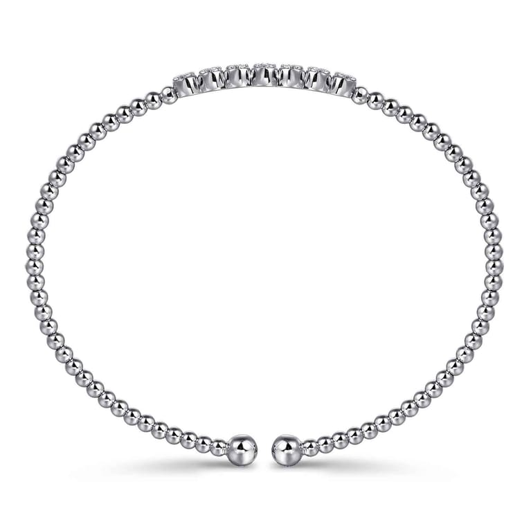 14K White Gold Bujukan Bead and Cluster Diamond Bangle - 0.13 ct - Shot 3