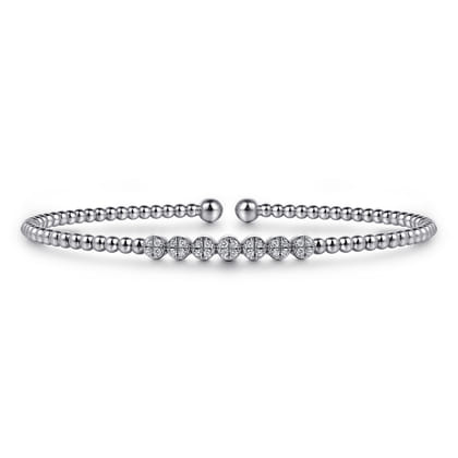 14K White Gold Bujukan Bead and Cluster Diamond Bangle