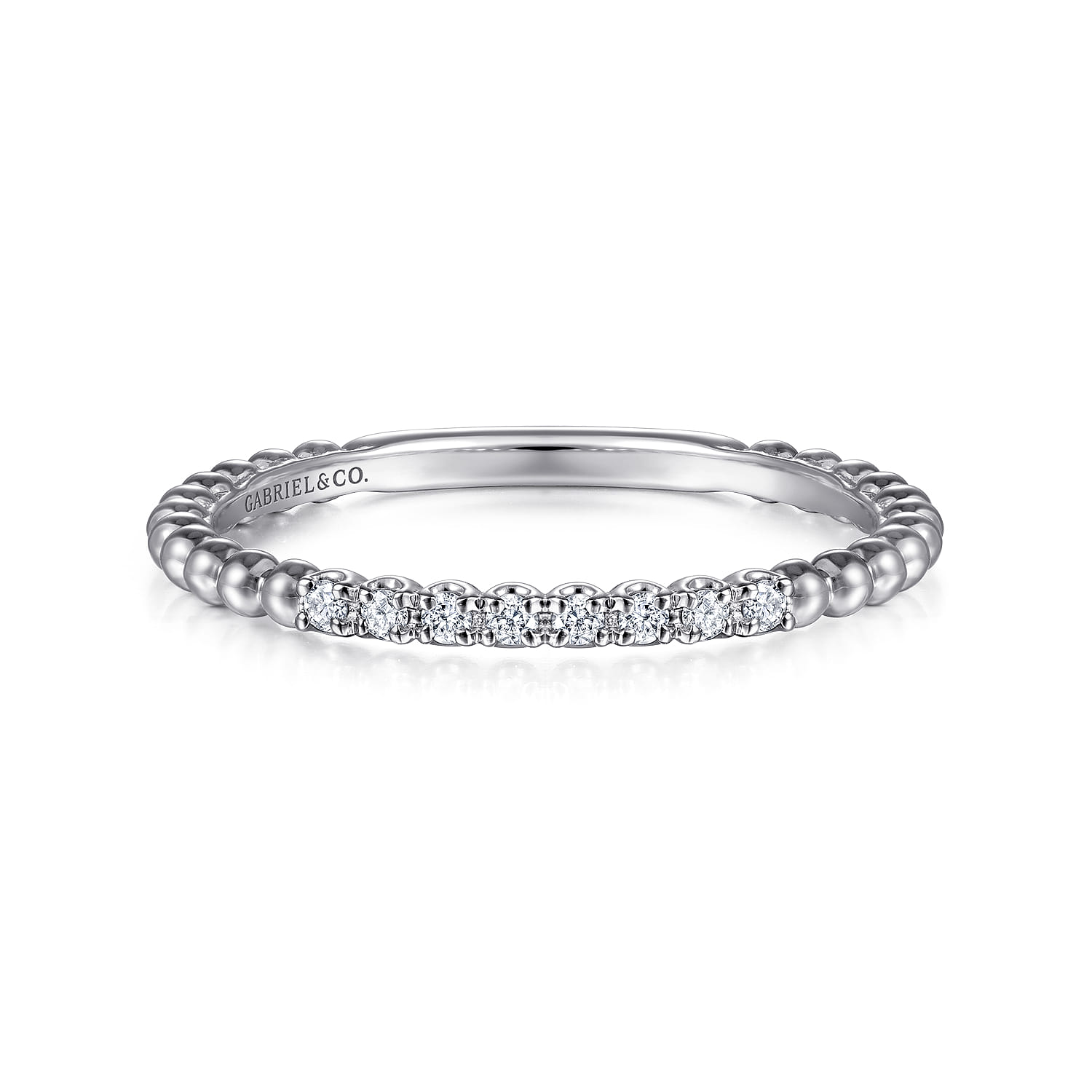 14K White Gold Bujukan Bead and Diamond Stackable Ring - 0.06 ct - Shot 1