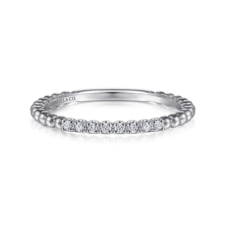 14K White Gold Bujukan Bead and Diamond Stackable Ring - 0.06 ct - Shot 1