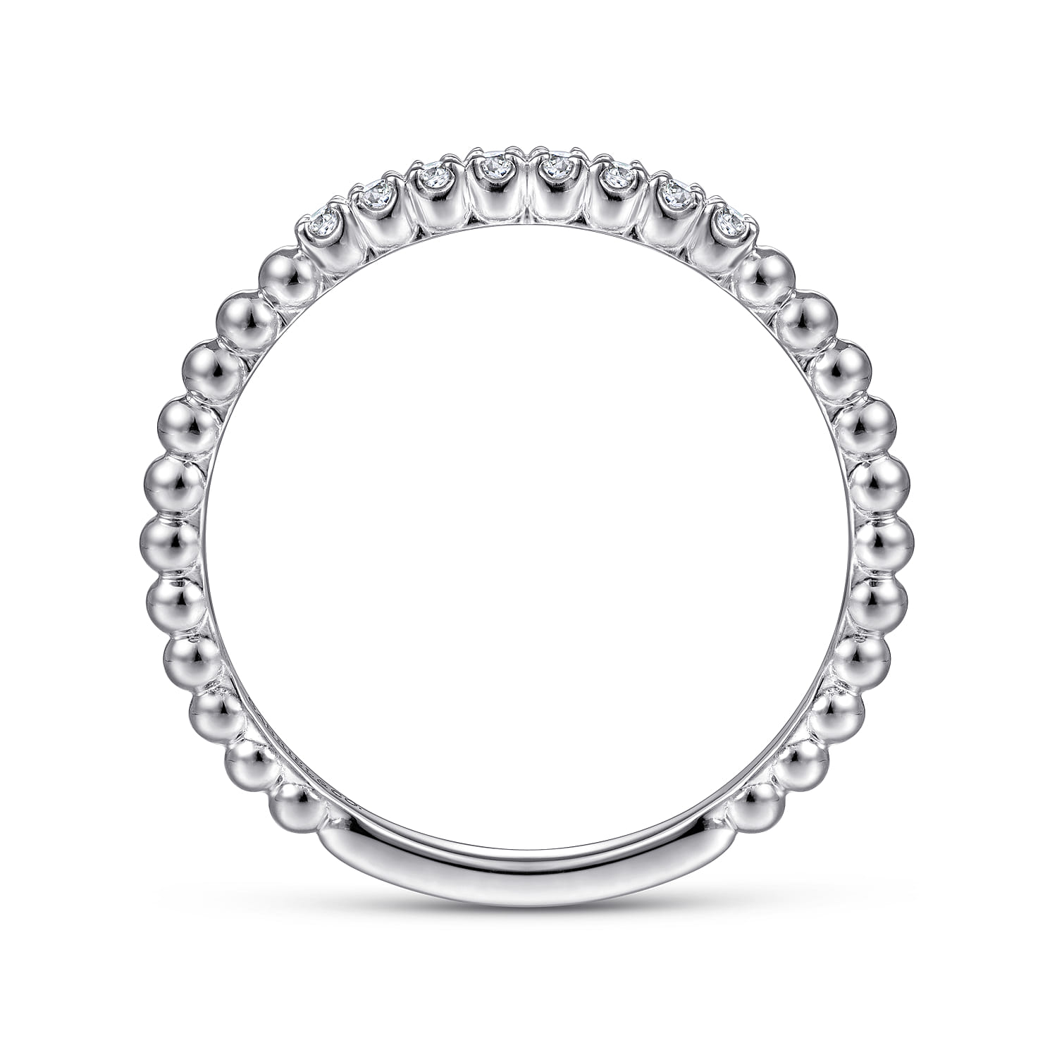 14K White Gold Bujukan Bead and Diamond Stackable Ring - 0.06 ct - Shot 2