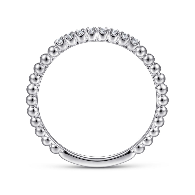 14K White Gold Bujukan Bead and Diamond Stackable Ring - 0.06 ct - Shot 2