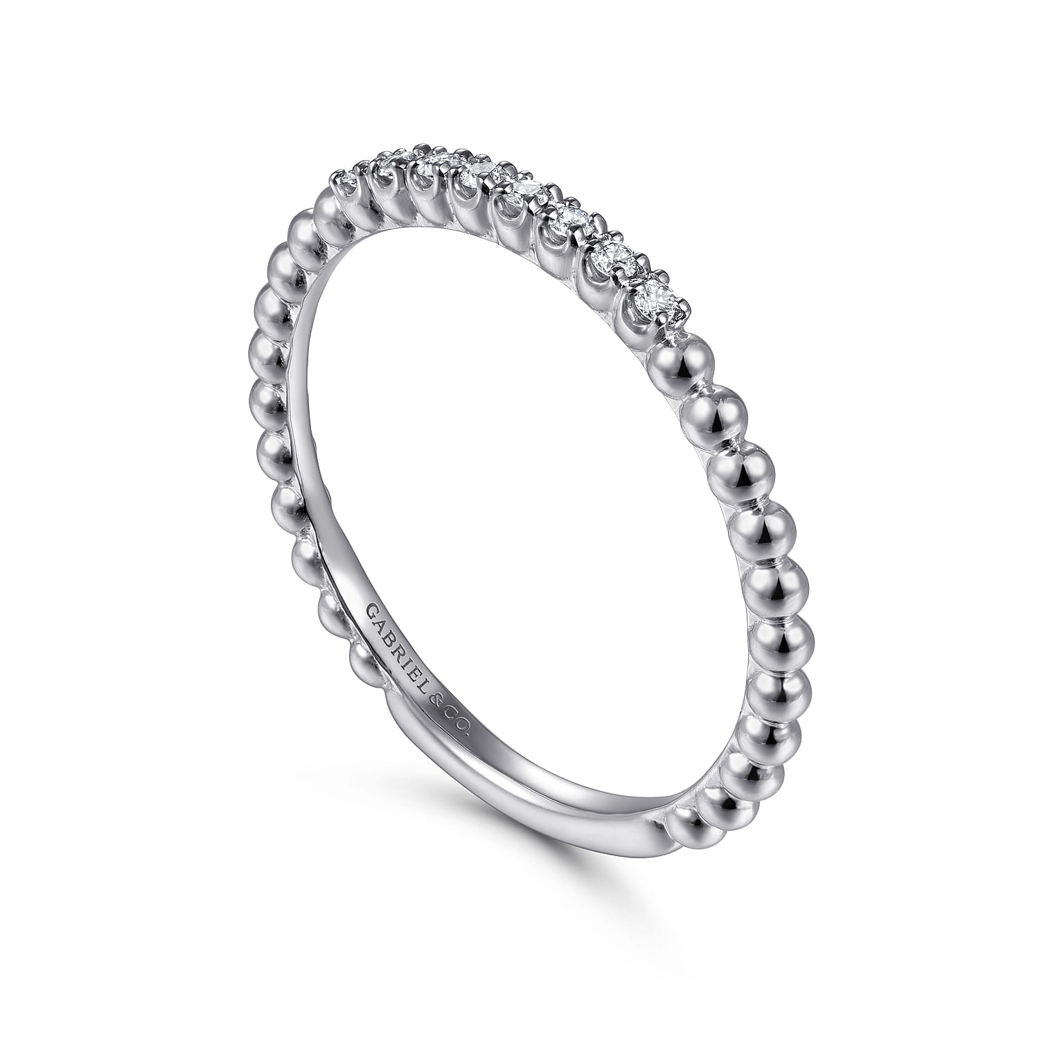 14K White Gold Bujukan Bead and Diamond Stackable Ring - 0.06 ct - Shot 3