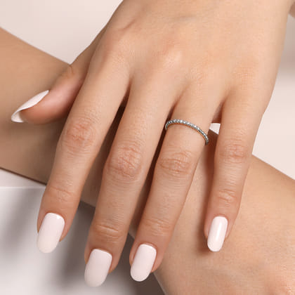 14K White Gold Bujukan Bead and Diamond Stackable Ring