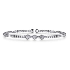 14K White Gold Bujukan Bead and Hexagon Cluster Diamond Bangle