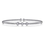 14K White Gold Bujukan Bead and Hexagon Cluster Diamond Bangle