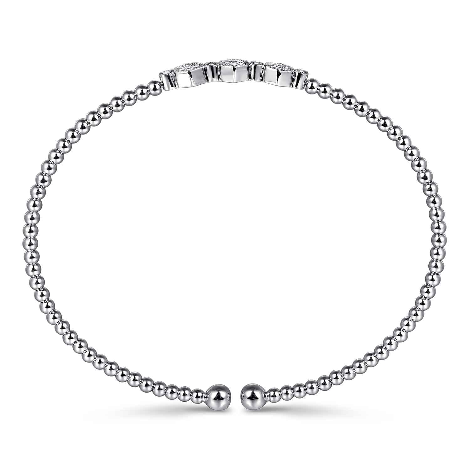 14K White Gold Bujukan Bead and Hexagon Cluster Diamond Bangle - 0.12 ct - Shot 3