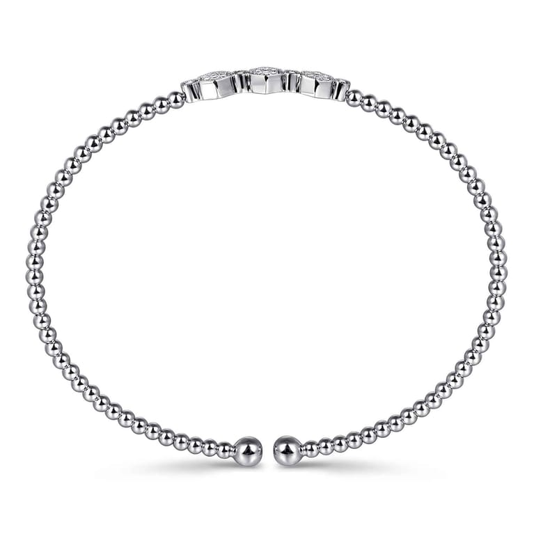 14K White Gold Bujukan Bead and Hexagon Cluster Diamond Bangle - 0.12 ct - Shot 3
