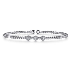 14K White Gold Bujukan Bead and Hexagon Cluster Diamond Bangle