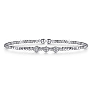 14K White Gold Bujukan Bead and Hexagon Cluster Diamond Bangle