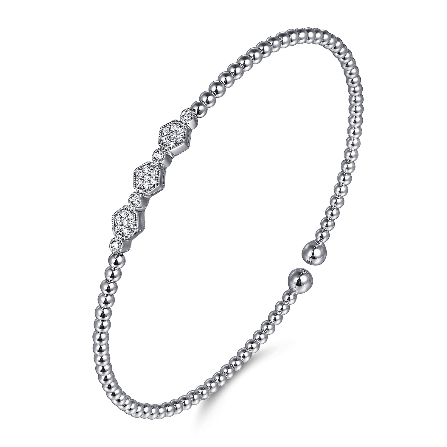 14K White Gold Bujukan Bead and Hexagon Cluster Diamond Bangle - 0.14 ct - Shot 2