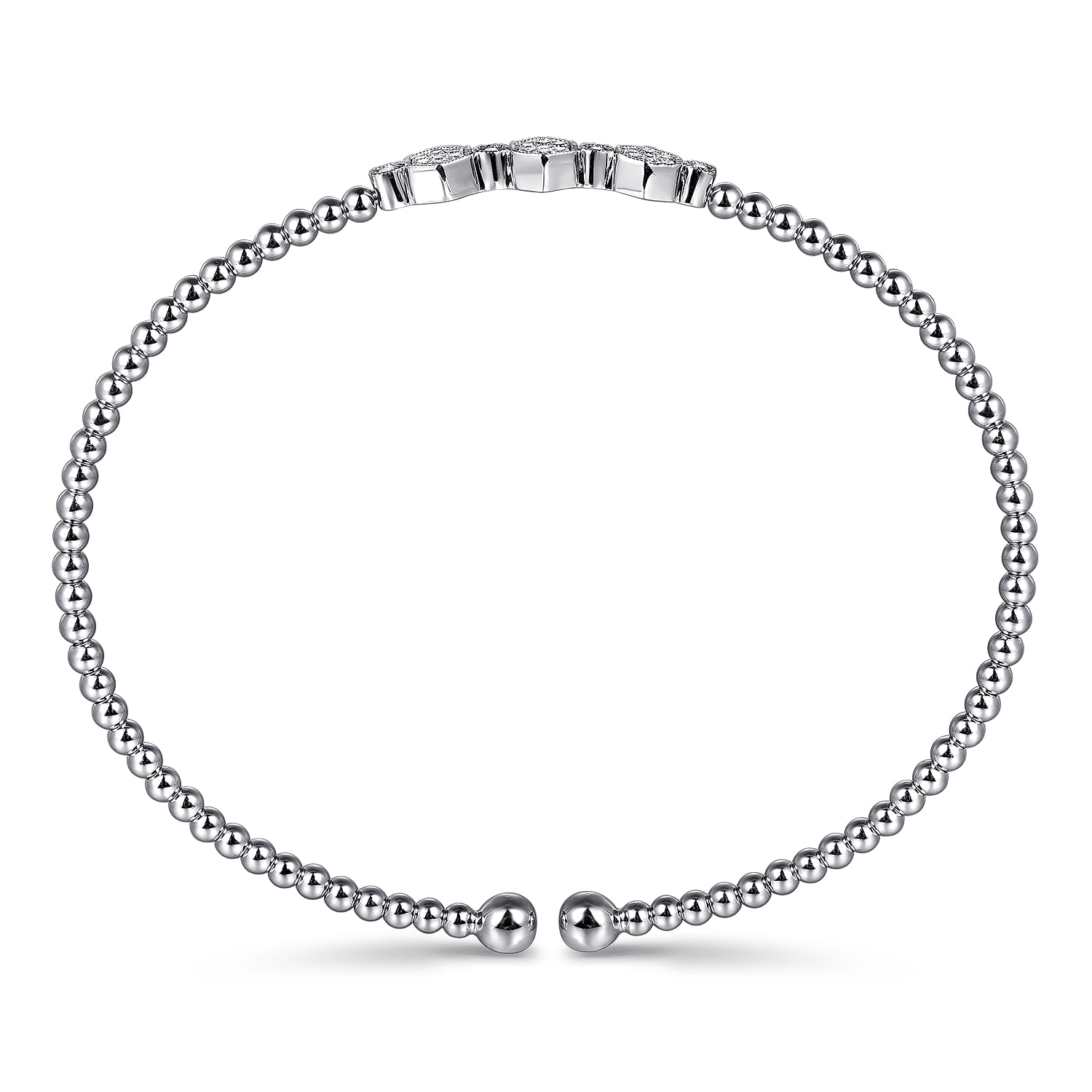 14K White Gold Bujukan Bead and Hexagon Cluster Diamond Bangle - 0.14 ct - Shot 3