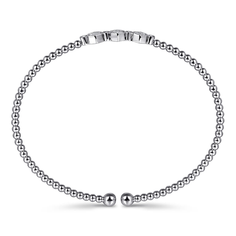 14K White Gold Bujukan Bead and Hexagon Cluster Diamond Bangle - 0.14 ct - Shot 3