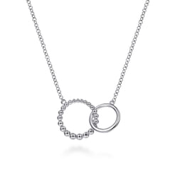 14K White Gold Bujukan Beaded Double Circle Necklace