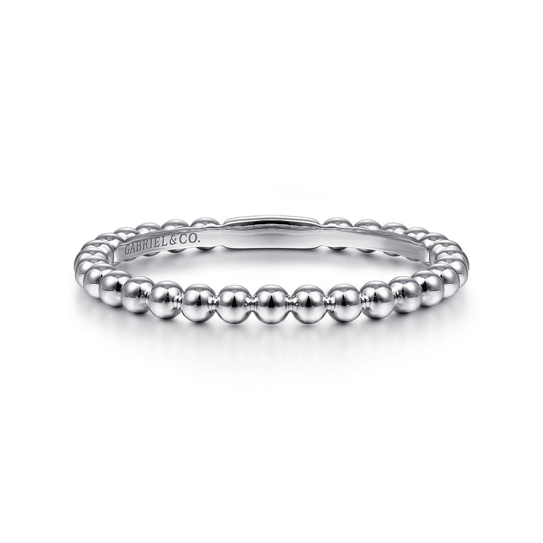 14K White Gold Bujukan Beaded Stackable Ring - Shot 1