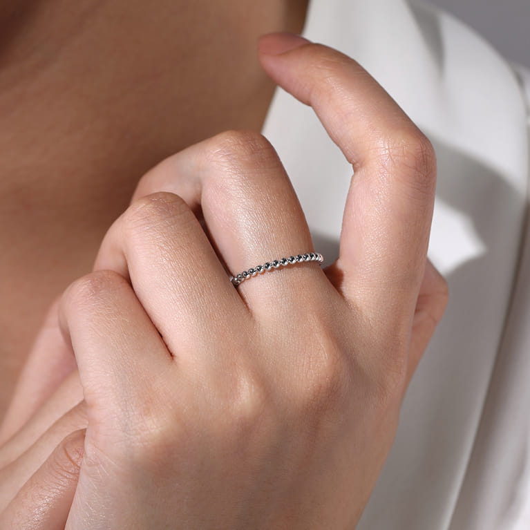 14K White Gold Bujukan Beaded Stackable Ring - Shot 5