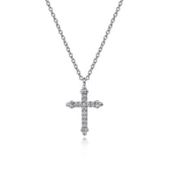 14K White Gold Bujukan Cross Diamond Pendant Necklace