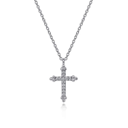 14K White Gold Bujukan Cross Diamond Pendant Necklace