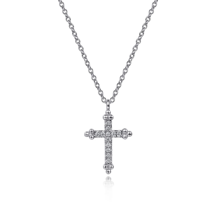 14K White Gold Bujukan Cross Diamond Pendant Necklace - 0.09 ct - Shot 1
