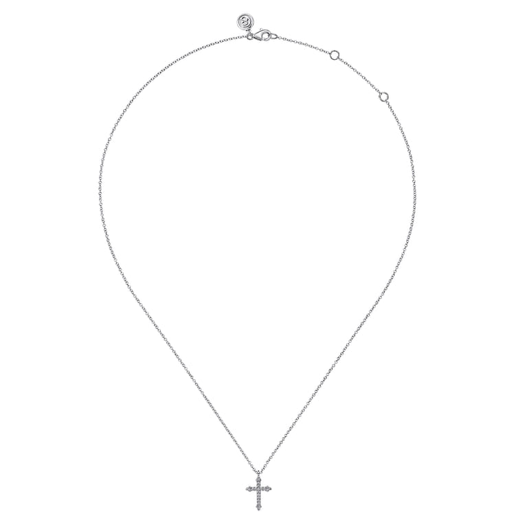 14K White Gold Bujukan Cross Diamond Pendant Necklace - 0.09 ct - Shot 2